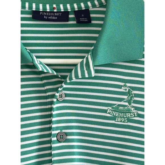 Pinehurst Adidas Polo Shirt Mens Small Green Stripe Golf Performance BC6587 - Picture 3 of 12